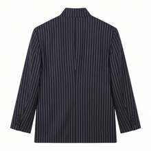 Women's Spring/Summer New Striped Asymmetric Blazer, Casual Retro Design High-End Elegant Jacket - Dark Grey - View 5
