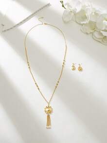 Mgyi 2Pcs Bohemian Brass Gold Plated Embossed Flower Jewelry Set For Women Vacation - Gold - View 2