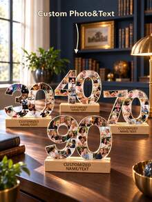1pc Custom Photo Collage Number Ornament, Personalized Acrylic Tabletop Keepsake, Meaningful Milestone Gift For Birthday, Anniversary, Wedding, Graduation, Retirement, Family Memory Display, Home Shelf And Desk Decoration - Multicolor - View 3