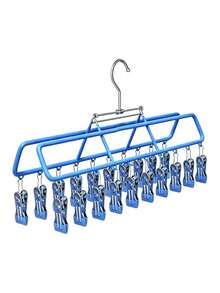 1Pc Multi-Functional Adjustable Hanger, Balcony Drying Rack With Underwear Clips, For Clothes, Pants, Skirts, Socks, Hats, Scarves & Belts, Multi-Purpose Organizer Hanger, Must-Have For Wardrobe & Closet Autumn-Winter Seasonal Storage - Multicolor - View 9