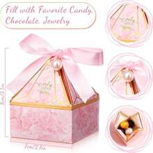 10pcs(5pcs Bags+5pcs Ribbons) Pyramid Wedding Candy Boxes, Pink Marble Texture Candy Gift Boxes With Ribbon And Pearl Decoration, Paper Dessert Packaging Boxes, Bride Shower Party Storage Boxes, Can Hold Chocolates, Cookies, Jewelry, Wedding Guest Thank You Gift Packaging, Engagement Birthday Party Decoration, Foldable Flat Empty Gift Boxes, Wedding Souvenir DIY Gift Boxes - Pink - View 6
