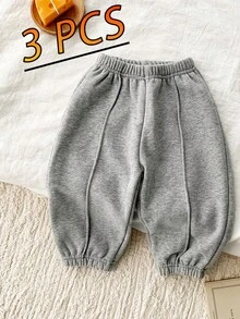 3pcs/Set Baby Pants Autumn/Winter Korean Style Infant Sports Pants Casual Versatile Sweatpants Elastic Waist Spring/Autumn - Multicolor - View 3