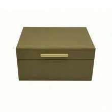 1 Set Jewelry Box Made Of Imitation Leather With Stitching, Large Capacity Jewelry Box, Room Decor Box, Modern Home Jewelry Storage Box,Elegant Faux Leather Storage Boxes, Modern Jewelry Organizer Case With Gold Clasp For Vanity & Home Decor - Olive Green - View 10