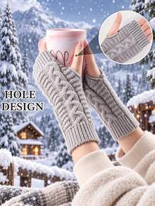 Women'S Thermal Fingerless Gloves, Winter Thumb Hole Wrist Warmers With Crochet Hooks For Arm Warmth - Multicolor - View 2