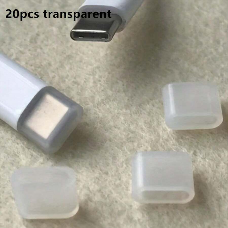 20 قطعة سدادات غبار سيليكون USB-C - أغطية حماية من الغبار لمنافذ الشحن من نوع C، واقيات كابل البيانات من السيليكون - 20 قطعة شفاف - مشاهدة 1