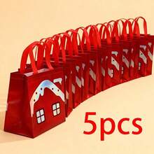 1/5/10pcs Christmas Santa Claus Tote Gift Bags, Non-Woven Reusable Square Storage Bags With Handles, Suitable For Party Gifts, Candy Snacks, Holiday Decor And Daily Carrying - Multicolor - View 7