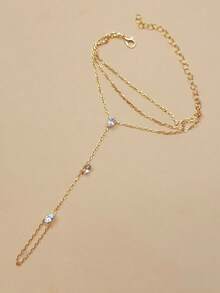 1 pieza Anillo de dedo del pie y tobillera de cadena multicapa con gota de agua estilo bohemio dorado, joyería minimalista de cadena para dedo del pie para mujer para vacaciones en la playa - gotas de agua - Ver 4