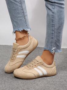 Women's Casual Sports Shoes Flat Sneakers Patchwork Lace-Up Running Shoes - Beige - View 5