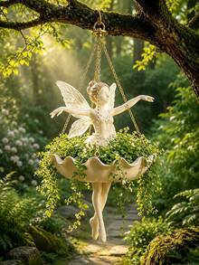 Fairy Ballet Mermaid Hanging Planter, Decorative Flower Pot With Chain, Fantasy Hanging Basket For Flowers And Trailing Plants, Suitable For Garden, Porch, Patio, Balcony, Indoor And Outdoor Decor - Multiple Styles - View 6