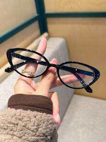 1 Pair Women's Colorful Plastic Glasses, Retro Y2K Cat Eye Frame, Fashionable Youth Daily And Commute Use, Korean Personalized Design, Bohemian Leopard Print, Clear Lenses, Exquisite Oval Frame, Suitable For School, Street, Work, Dating And Other Occasions. (Multiple Colors Available) - Clear - View 2