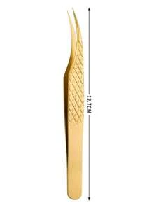 1pc Precision Fiber Tip Tweezers, For Eyelash Extensions, Diamond Texture Non-Slip Premium Gold Stainless Steel - Gold - View 10