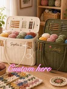 1pc Personalized Name Embroidered Knitting Tool Storage Bag, Large Capacity Yarn Storage Bag, Crochet & Knitting Needle Tool Organizer Bag, Multi-Functional Handmade DIY Knitting Bag, Canvas Portable Craft Supplies Storage Box With Partitioned Pocket Design, Suitable For Knitting Enthusiasts, Handmade Crafts, Birthday Gifts, Holiday Gifts - Multicolor - View 10