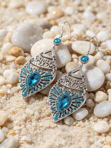 1 Pair Colorful Exaggerated Luxury Vintage Autumn/Winter Full Rhinestone Women's Long Water Drop Earrings - Palace Style - View 4