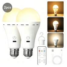 2/1pc LED Rechargeable Light Bulb With Remote Battery Control, Eye-Protection Light, 3-Color Change Bulb With Hook, E26 Base, Suitable For Camping, Hiking, Fishing, Holiday, Car, School, Sports, Home, Party, Living Room, Bedroom, Music Festival, Hurricane Emergency - Various - View 3