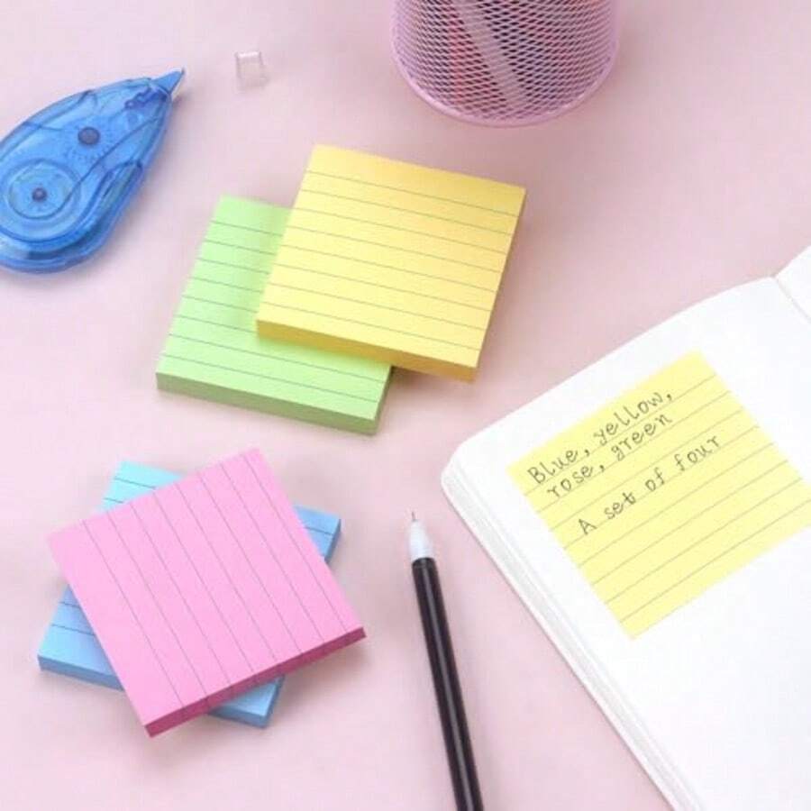 200/100/50pcs Student Cartoon Office Memo Sticky Notes, Tearable Self-Adhesive Reusable Cute Striped Lined Notepad [25pcs/Pack]Sticky Notes/Memo Pads/Self-Adhesive Notepad/Notebook Planner Stickers, Morandi Color Palette Pastel Sticky Notes, Self-Adhesive Notepad, Easy To Stick, Suitable For Home, Office, Notebook - Random Style - View 1