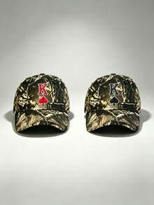 1pc Gothic Men Camo Hat King Of Spades Embroidery Baseball Cap Adjustable Design Stylish Hiking Hat Great For Parties, Hiking, And Sun Protection - Camouflage - View 9
