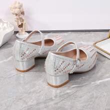 Girls' Fashion Rhinestone Fully Embellished High Heel Pumps, Strap Metal Buckle Design, Princess Style, Suitable For Daily Wear, Parties, Performances, Banquets And Weddings - Silver - View 5