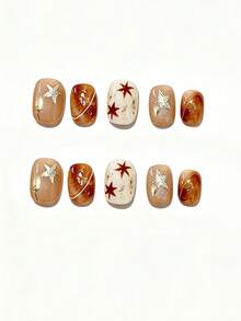 10pcs Autumn Amber Star Hand-Painted Maple Leaf Gold Foil Diffusion ...