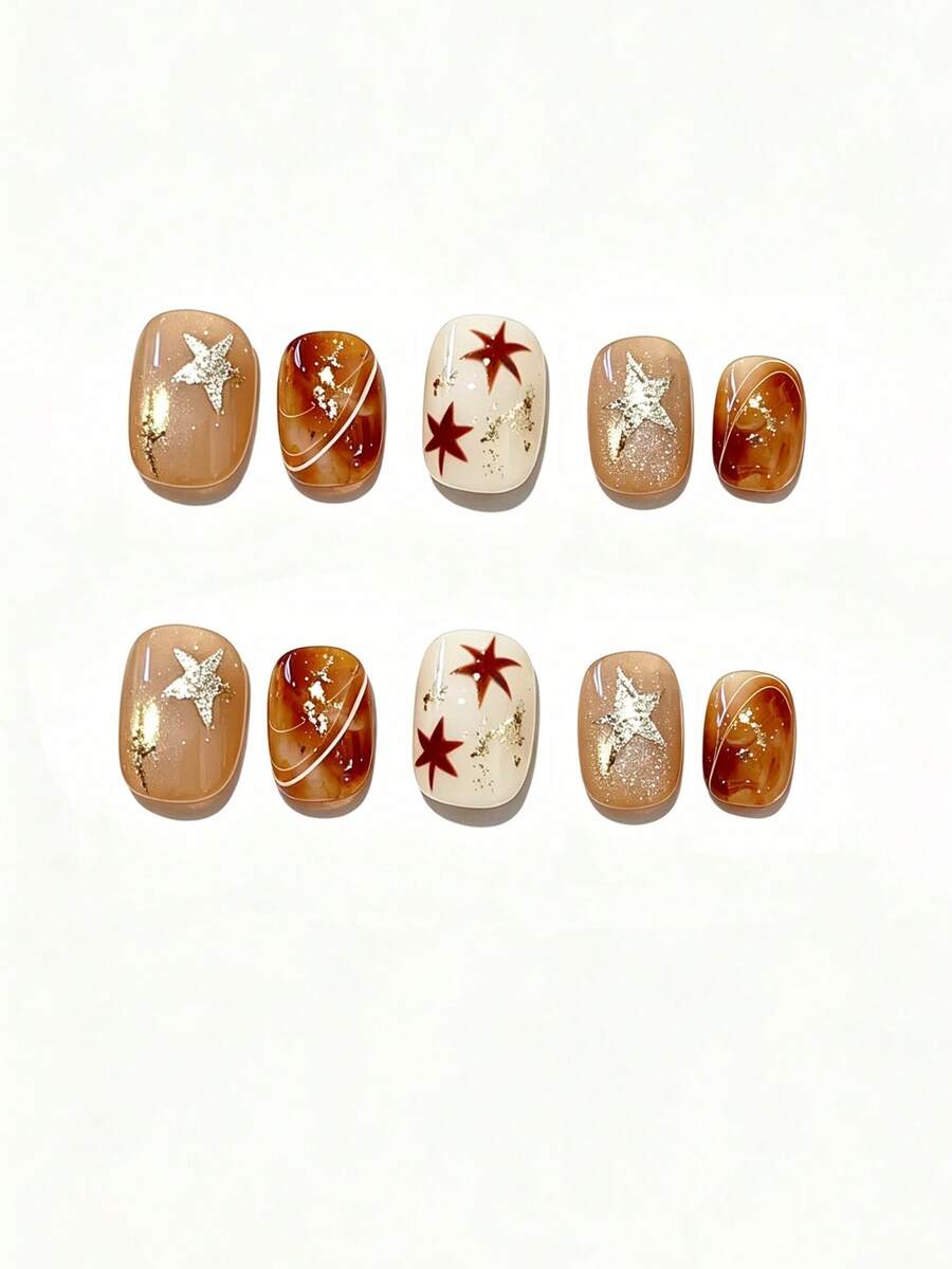 10pcs Autumn Amber Star Hand-Painted Maple Leaf Gold Foil Diffusion ...