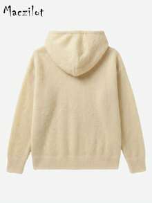 Sweater Rajut Polos Ukuran Besar untuk Musim Gugur dan Musim Dingin, Hoodie Berbulu dengan Tali Serut, Pullover Kasual Lengan Panjang Slim Fit untuk Perjalanan Sehari-hari - Aprikot - View 7