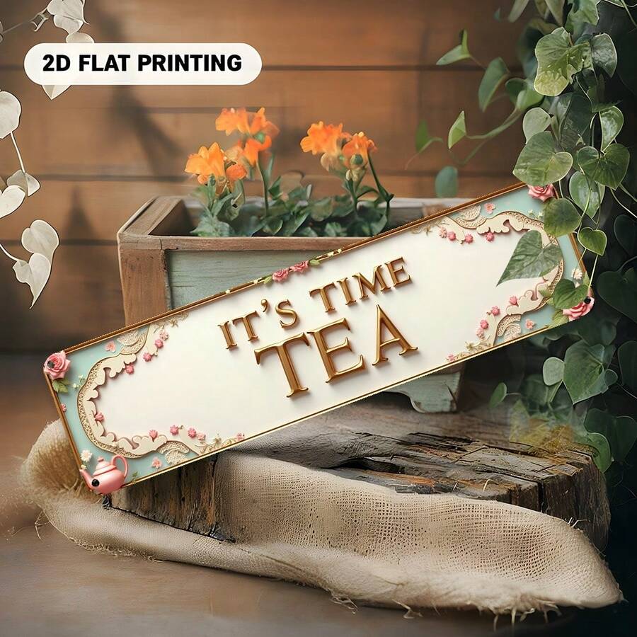 2D Flat, 1pc Vintage Country Style "Afternoon Tea Time" Slogan Sign, Suitable For Home, Kitchen, Cafe, Garage - Tea Break Decor, Perfect For Room Decoration (Random Style) - A - View 1