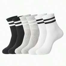 1/5/6/10 Pairs Unisex Mid-Calf Striped Socks, Double Stripe Design, Soft And Comfortable, Breathable Fabric, Suitable For Casual Home And Outdoor Sports Wear, Machine Washable - Multicolor - View 3