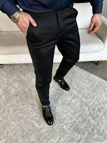 Pantalones de traje de unicolor versátiles y de moda para hombres, ropa para ir al trabajo - Negro - Ver 4