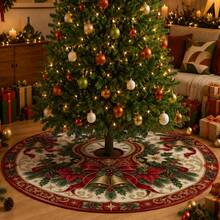 1pc Vintage Clock Bell Pattern Christmas Tree Skirt, Elegant Color Holiday Decor, 5 Sizes, Unisex Holiday Gift, Suitable For Home And Party Christmas Home Decoration - Vintage Alarm Clock - View 2