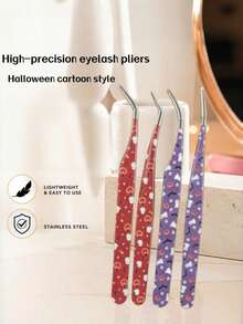 1pc Halloween Pumpkin Spider Web Slanted Tip Tweezers, Precise Nail Sticker Tool, False Eyelash Application Tool, Stainless Steel Pointed Eyebrow Tweezers, Beauty Tool, Holiday Gift, Hair Removal Tweezers - Multicolor - View 10