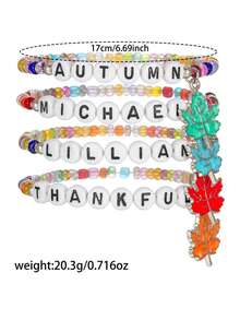 Classic Thanksgiving Alloy Maple Leaf Pendant And Colorful Acrylic Beaded Elastic Bracelet Set, Perfect Gift For Women To Wear At Holiday Parties - Colorful - View 4