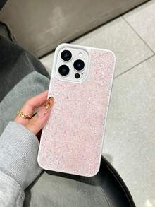 1pc Solid Color Skin-Feel Full Rhinestone Luxury Inlaid Fine Glitter 2-In-1 Large Camera Hole Phone Protective Case Compatible With Apple 17 Pro Max, 16, 15 Pro, 14, 13, 12, 11 Series - Baby Pink - View 2