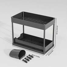Estantería de almacenamiento de doble capa grande en blanco & negro - Negro - Ver 7