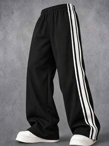 1pc Teen Boys Boys' Fashion Solid Color Patchwork Straight Leg Loose Casual Pants, Suitable For Outdoor Sports, Casual, Home, Campus Style - Black - View 9