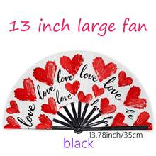 White Background Red Brush Heart Love Kung Fu Sounding Fan, Hand-Painted Red Heart Full Print Folding Fan, Romantic Date Party Photo Prop - Multicolor - View 2