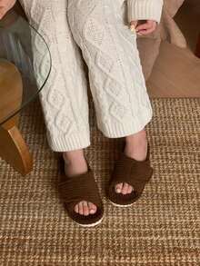 XIXITIAO Unisex Adjustable Hook & Loop Slide-In Pure Thermal Slippers, Arch Support Lightweight Indoor Floor Shoes, All-Season Wear - Brown - View 2