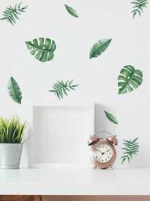 6pcs/Set Leaf Print Wall Stickers, Green Self-Adhesive Wall Decals, For Home Decor, Stickers, Wall Stickers, For Home Decoration Items, Spring Decoration Items Refresh Your Home, Holiday Decoration Stickers Gift Birthday Graduation - Multi-color - View 6