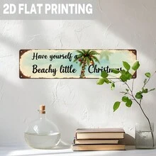 2D Flat, 1pc, Vintage "Merry Christmas" Metal Sign, Tropical Holiday Theme, Wall Decor, Suitable For Living Room, Patio, Beach House, Cafe, Office, Decorative Sign (Random Style) - A - View 5