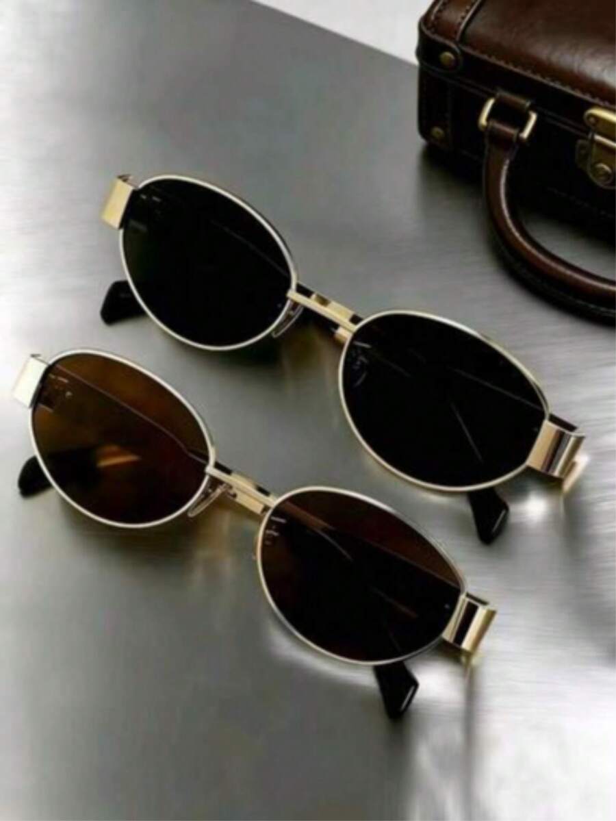 Fashionable Metal Frame Oval/Polygon Semi-Rimless Glasses, Suitable For Daily Use And Outdoor Activities - Multicolor - View 1