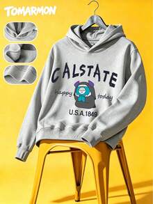 TOMARMON Sweatshirt Hoodie Motif Huruf Karakter Kartun untuk Remaja Perempuan, Lengan Panjang dengan Bahu Longgar, Model Kasual untuk Sehari-hari - Grey - View 2