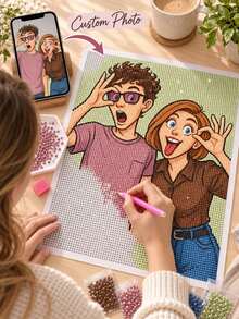 Personalized Photo Diamond Painting, DIY Diamond Art Kit, Turn Your Photo Into Unique Cartoon Style Artwork, Square And Round Acrylic Diamonds, Creative Handmade Gift For Couples, Family, Friends, Birthday And Special Occasions - Multicolor - View 6