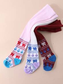 3 Pairs Vintage Floral Pattern Tights For Baby Girls, Soft Skin-Friendly Big Bottom Crotch Leggings, Versatile Holiday Outfit Tights - Multicolor - View 12
