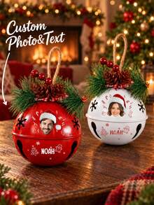 1pc Personalized Photo Christmas Bell Ornament,Custom 2026 Jingle Bell, Christmas Tree Decor,Holiday Bell Ornament, Window Entry Door Decor,Bell Ornament Custom, Christmas Gift - Red - View 1