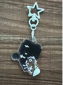 1 buah gantungan kunci pasangan akrilik bentuk hati motif anak kucing hitam putih, liontin lucu kartun, hadiah untuk sahabat terbaik - MultiWarna - View 7