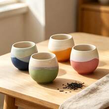 4pcs Ceramic Tea Cup Set - Japanese Pottery Coffee Cups With Gift Box, Modern Wabi-Sabi Style Art Cups, Suitable For Tea, Coffee, Latte, Cappuccino - Elegant Gift For Birthday, Wedding, Housewarming (Multi-Color) - Multicolor - View 3