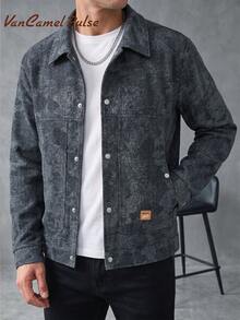Vancamel Pulse Men's Knit Jacquard Utility Techwear Lapel Jacket, Versatile Loose Drop Shoulder Outdoor Sports Casual Top - Black - View 1