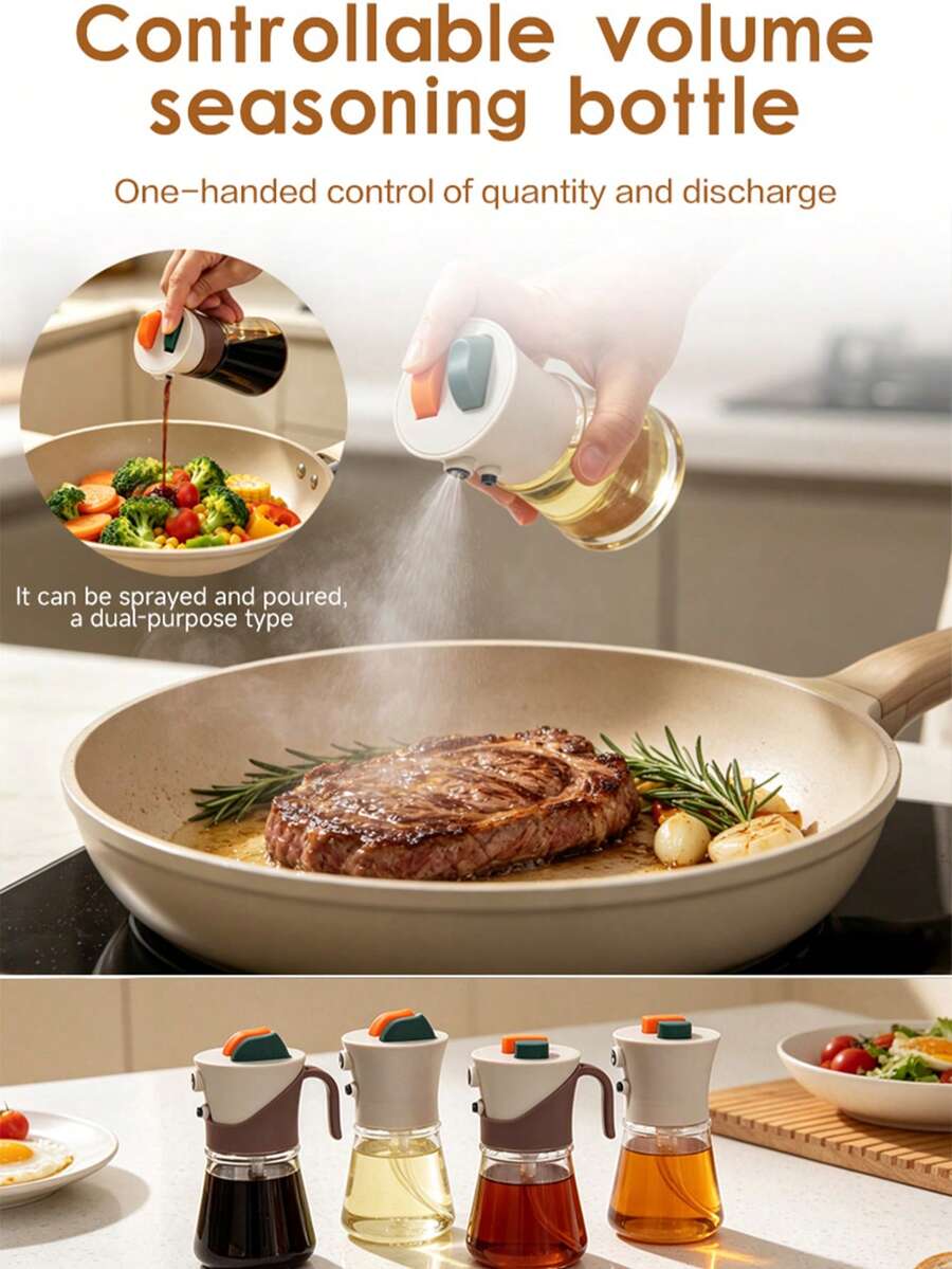 1pc New Olive Oil Spray Bottle, Kitchen Essential, Can Hold Soy Sauce, Vinegar, Seasoning, Suitable For Camping, BBQ, Baking, Cooking, Salad And More, Multiple Styles Available, Leak-Proof Kitchen Oil Bottle, Edible Oil Spray Bottle, Olive Oil Bottle, Fitness Salad BBQ Spray Oil Bottle, Vinegar Bottle. - View 1