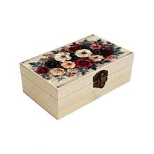 1pc Hand-Painted Wooden Storage Box With Floral Pattern, Vintage Gift Storage Box, Small Jewelry Organizer, Jewelry Collection Keepsake Box, Souvenir Storage, Desktop Organizer, Country Home Decor - Multicolor - View 6