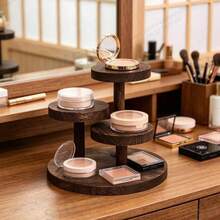 Nampan Display Makeup Bulat 3 Tingkat, Rak Penyimpanan Motif Kayu Bakar Vintage, Organizer Meja yang Kokoh dan Tahan Lama, Desain Multi-Lapisan, Cocok untuk Parfum, Makeup, Tanaman, Cangkir Teh, Koleksi, Desain Hemat Ruang, Sempurna untuk Apartemen/Kantor/Ruang Teh Kecil - Coklat - View 5
