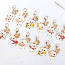 12個/6個卡通中國十二生肖羊年2027鑰匙圈，幸運金元寶鼓紅包吊飾，新年春節生日禮物裝飾 - 彩色 - 查看 3