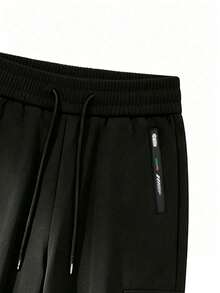 's Workwear Straight Leg Outdoor Casual Pants, Multi-Pocket Drawstring Waist Wide Leg Long Pants - Black - View 5